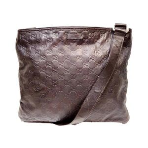 GUCCI GG Signature Dark Brown Embossed Leather Hysteria Crossbody Shoulder Bag